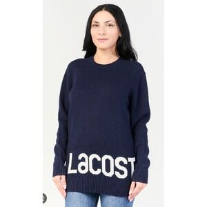 Lacoste Wool Blend Logo Sweater Womens 40 (US Medium 8) Lettered Oversized Knit